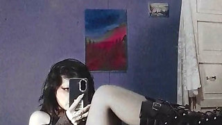 Goth Latina, dildo, boots and uncensored  masturbation