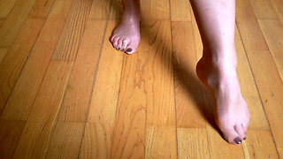 Sheer Nylon Feet Gliding on Wooden Floor - Slow Asmr Sliding Sounds