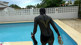 Wetsuit Bondage Mermaid Slippery Pool Kink with Fins, Rope & Deep Diving