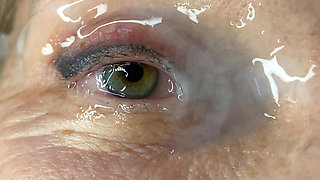 Milf extremely close up cumshot on eye orgasm