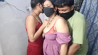 Desi Wife and Sister-in-Law Threesome - Hot Indian Homemade Sex with Big Tits