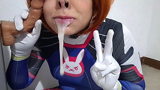 Fermerino as D.Va in Steamy Cosplay Performs BDSM Nosehook Restraint During Deepthroat B