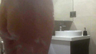 Playing with My Big Thick Cock as I Watch My Step Sister Shower