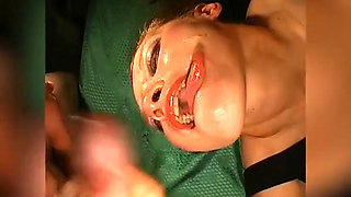 Horny Slut Gets Gangbanged Hard and Covered in Multiple Cumshots