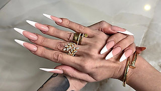 French Manicure Long Nails and Long Fingers