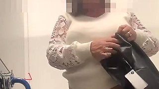 Julie in M&s Locker Room - No Knickers Under Skirt, Sits on Dildo Then Tries on Skirts in Tan Tights