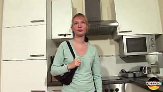 Most Stunning German Blonde Teen Fingering Her Muff in the Kitchen