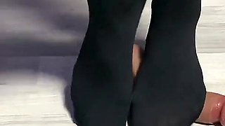 Sexy Dominatrix in Nylon Pantyhose Is Trampling Your Cock