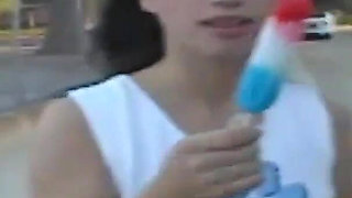 Beaeutiful brunette teen fucks in the ice cream van