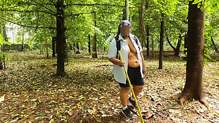 Casual Nude Walking, Chubby Girl Walking Completely Naked in the Jungle
