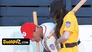 Their horny, young stepdaughters don't want to have fun baseball! they want a 4 way