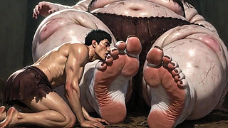 Huge Obese Giantess BBW - Slave Licking Her Giant Feet in Worship