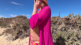 Pink Transparent Robe - Beach Tits Tease & Ass Worship
