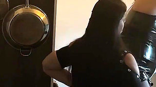 Dominant MILF Stretches Latex Sub's Ass Wide in Kitchen