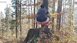 Desperate Teen Slut Leashed Outdoor Pissing and Anal with Mature Lesbian
