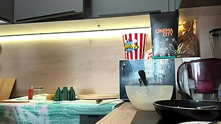 Italian Webcam Star Sophie Blonde 18 Naked Cooking Show with Corn and Orgasm