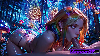 3D Fairy Sucks Cock Slow, Magic Cum Floods Her Pretty Face