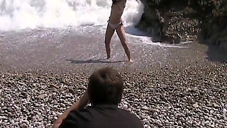 Horny Brunette Takes Ass Fucking on Beach