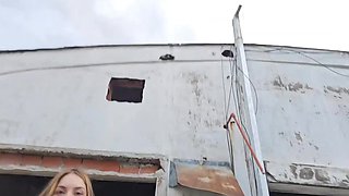 The excited girlfriend puts on a maid uniform to suck the cock in a garage