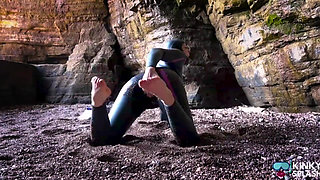 Shiny Rubber Wetsuit Tease in Private Cave