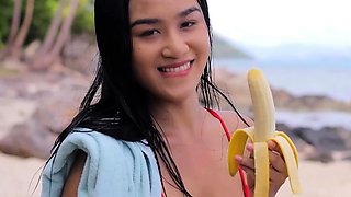 Sexy big tits Thai teen solo striptease