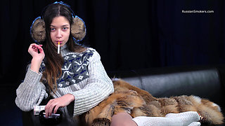 Seductive Russian Dream Smoking Cigarette Outdoor Escape