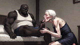 90 Year Old Granny Slave Licking Giant Black Man Feet - Wet Pussy Pleasure