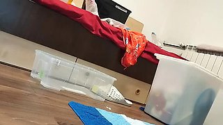 Sexy MILF Mirsur with Hairy Pussy & Big Ass Uses Vacuum Cleaner in Empty House - Latina Amateur Blowjob