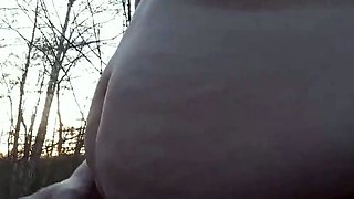 Fat gay man masturbates outdoors alone