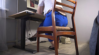 Coworker Flashes Her Ripped Open Pants and Exposed Butt
