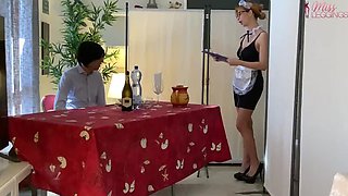 Italian Restaurant Sex: Hot Waitress Uniform Blowjob & Facial Amateur Roleplay