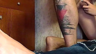 Topless Footjob, Blowjob & Cum on My Toes in Skinny Jeans