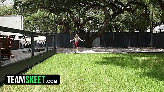 Ginger patch. horny red haired teenager trespass into neighbors pool gets fucked hard in comeback