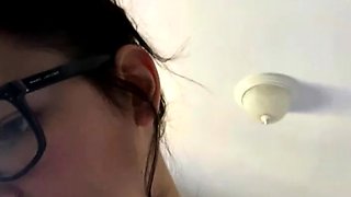 Busty curly brunette with big boobs fucks on couch