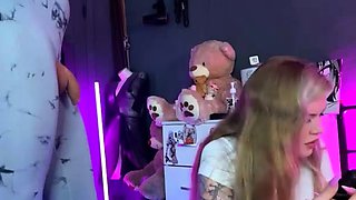 Vulva rubbing close up with blonde handling monster dildo