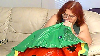 BBW Nurse Vicki Blowing up a Huge Plastic Float That Looks Like a Water Melon Slice