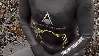 Rubbery Beach Encounter: Lucy's Neoprene Pussy Play with Stranger