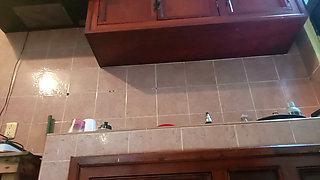 Chubby milf in panty in the kitchen