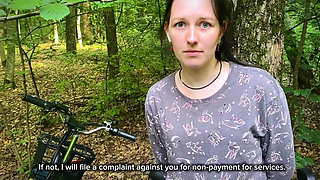 Dumb Brunette Broke Her Bike in the Woods & Pay with Her Pussy for the Repair! Doggystyle Fuck