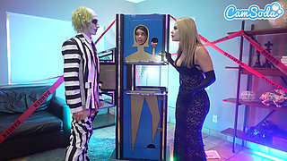 Cosplay Threesome - Bettlejuice, Wednesday Addams and Her Big Tits Stepmom