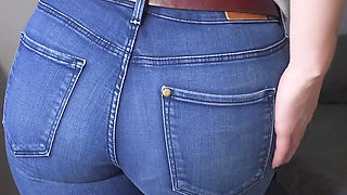 Ass Teasing in Tight Blue Jeans and Full Back Panties