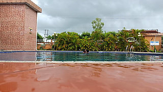 Sperm Floating in the Pool, Hard Sex in the Water, Double Orgasm