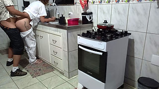 Maid had her ass used while washing dishes.