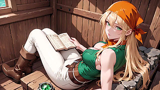 Blonde Pirate Captain! Green Uniform & Rough Ropes on a Sunny Deck. Languid Poses, Long Legs Exposed, and That Teasing Gaze