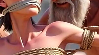 Public Street Bondage - Old Man Touching Helpless Horny Woman