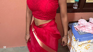 Indian Desi Wife with Red Saree Looking so Very Hot and Tight Pussy