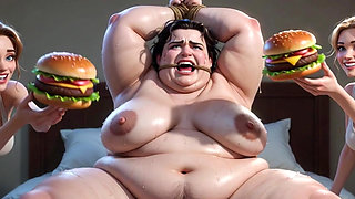 Fat Ugly Woman in Bondage - Food Degradation by Two Hot Girls