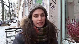 Brunette with enormous natural titties plays solo