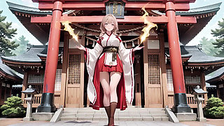 Forbidden Contrast Between Shrine & Bedroom, Wet Secrets Under Red & White Kimono.