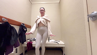 Mall Try on Flashing Showing to Her Client New Collections